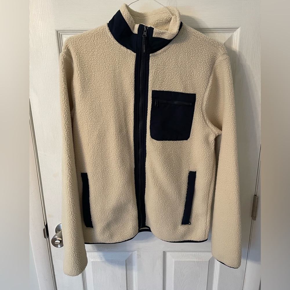 Men’s white and Navy Fleece Jacket - Size Medium